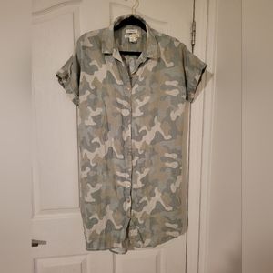 100% Linen C&C California Button Down Camo Shirt Dress